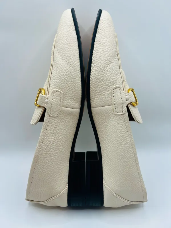 Mango MNG Leather Horsebit Loafers Ivory Pebbled Gold Bit Classic Preppy Quiet Luxury Slip On US 6 - Image 8