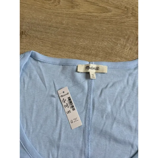 NWT Madewell puff‎ sleeve top scoop neck light blue summer supima cotton size XL - Image 3