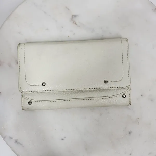 VTG Cow Leather Bi-fold Checkbook Wallet White Ivory Card Slots Simple Classic - Image 13