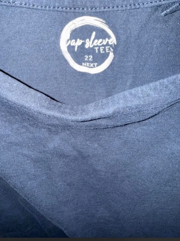 Next Navy Blue Cap Sleeve Cotten T-shirt - Image 5
