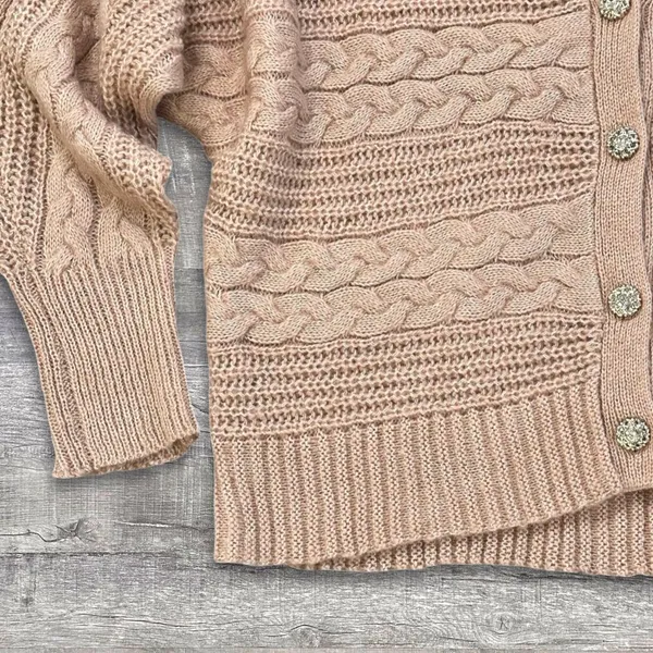 A Love Story Cable Knit Cardigan Women M Dolman Sleeve Rhinestone Button Sweater - Image 3