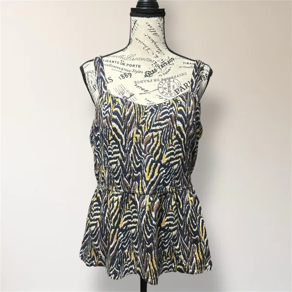 Anthropologie‎ Jaime L Zebra Animal Print Peplum Tank Top Black Tan Sweetheart - Image 2
