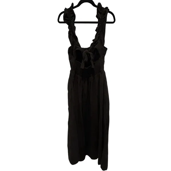 Free People $108 Ruffle It Up Black Midi Dress On or Off Shoulder Back Bow M - Image 7