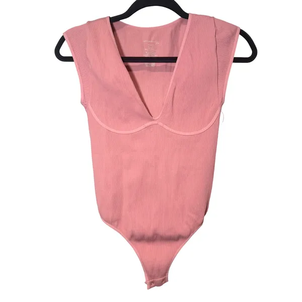 Free People NWT Meg Ribbed Bodysuit Pink Brandied Apricot Size‎ S/M - Image 2