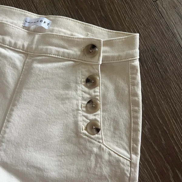 Loft Wide Leg Cropped Cream Sailor Pants with Button Detailing - Size 27 / 4 Petite - Image 2