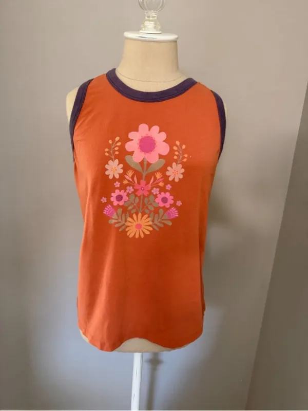 Natural Life Ringer Rust Folk Floral Tank Top Size XL - Image 6