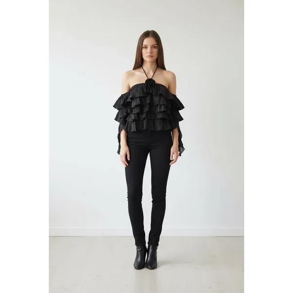 Wild Fable Black Ruffle Off Shoulder‎ Halter Top Women's, Size XL, NWT - Image 7