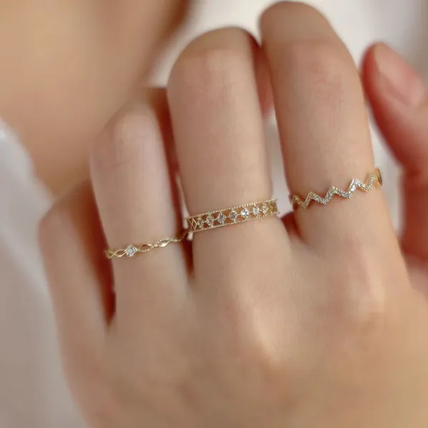 14k Gold Plated S925‎ Hollow Simulated Diamond Ring, Adjustable - Image 6