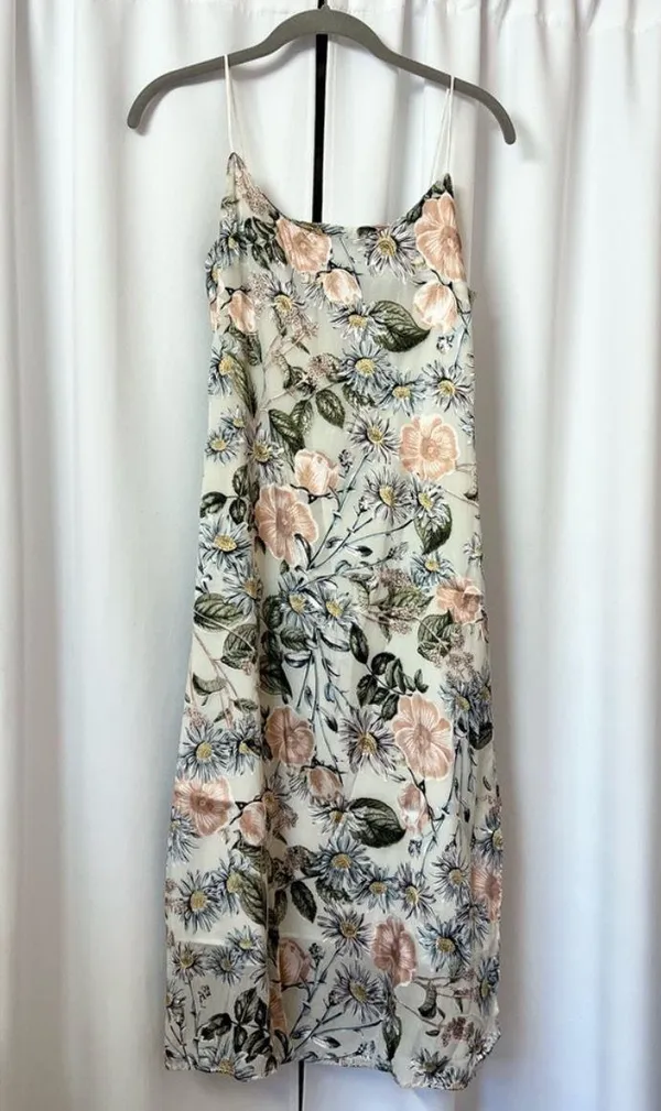 New Summer Floral Print Satin Barbie Sleeveless Midi Dress Size Medium - Image 5