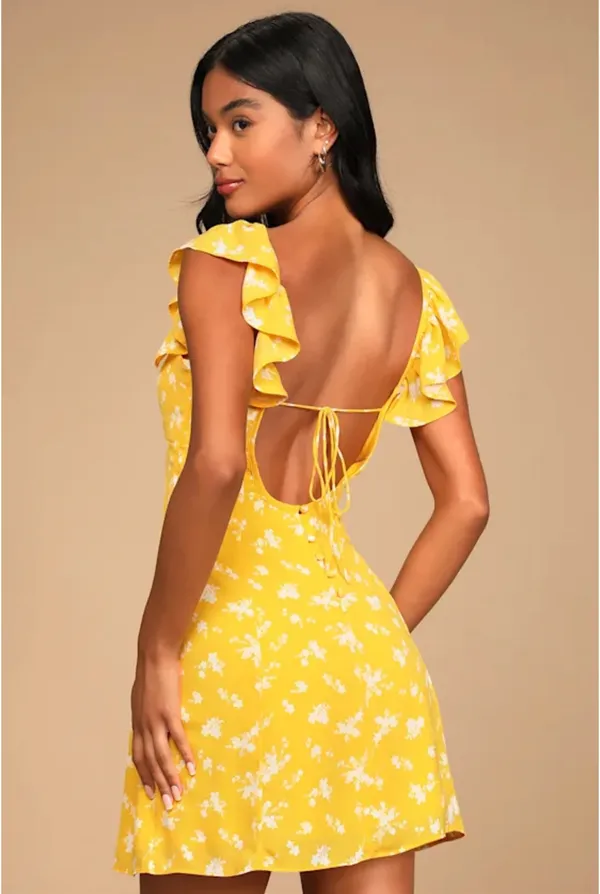 Lulus Yellow Floral Mini Dress Mustard - Image 2