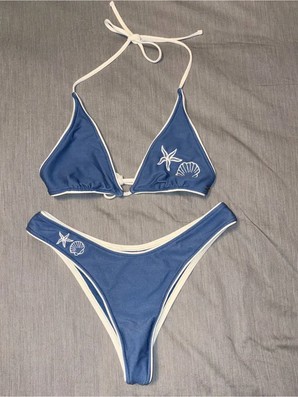 Rip Curl Small Blue Bikini Set, Shell, Triangle Top and High Leg Bottoms, Tillys - Image 5