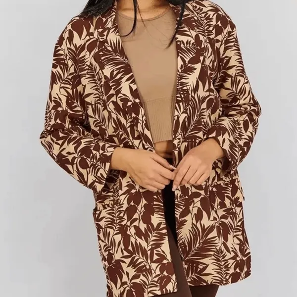 New MNG Mango Women’s XS Oversized Tropical Print Linen Blend Blazer Jacket - Image 3