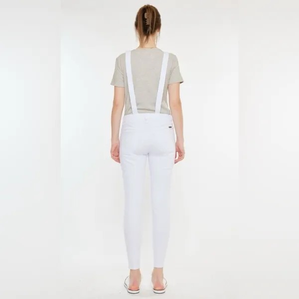 KanCan Minimalist White‎ Distressed Adjustable Stretch Topanga Overalls Size Med - Image 5