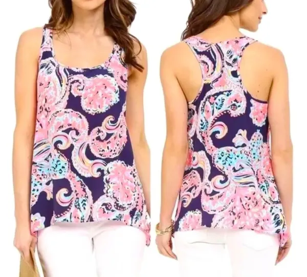 Lilly Pulitzer Women's 100% Silk Racerback For The Halibutt Malie Tank Multi S - Image 2