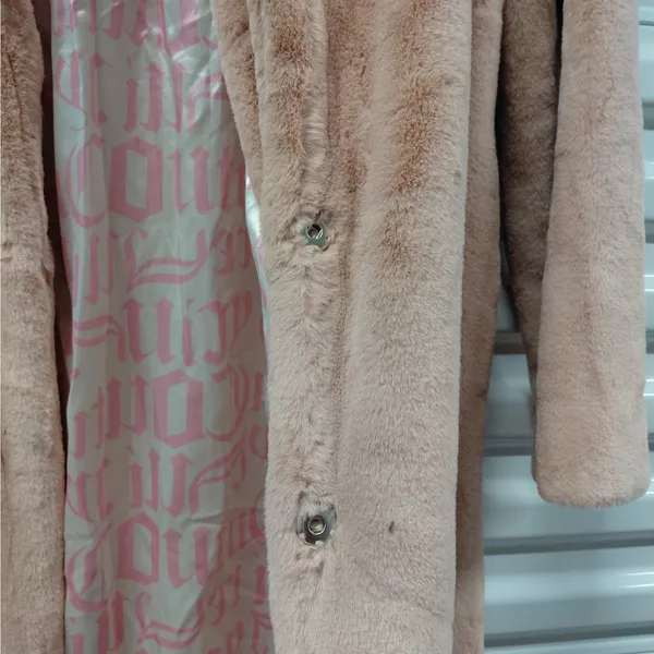 Juicy Couture Women’s Medium Dusty Pink Teddy Trench Faux Fur Coat Y2K Plush - Image 12