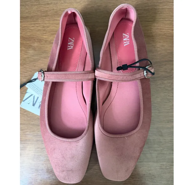 NWT Zara sz 10 Velvet Dusty Rose Mary Jane Flat Sqaure Toe Buckle Preppy Minimal - Image 4