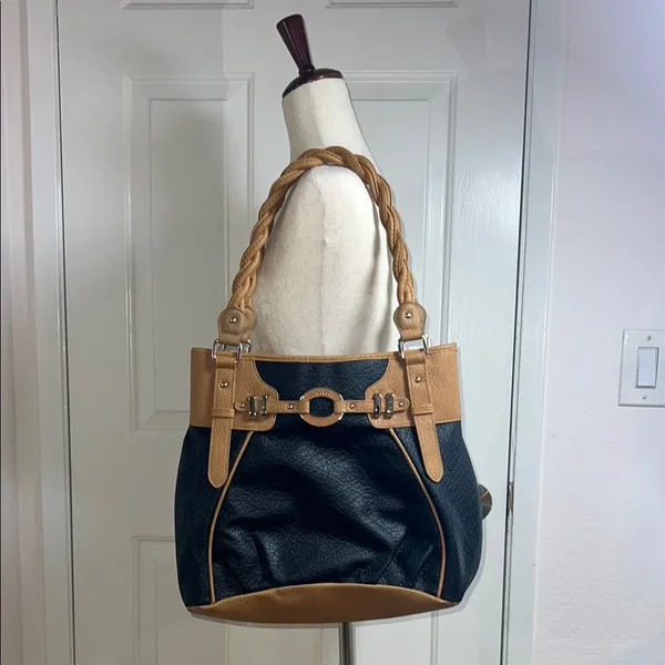 Rosetti Black and Tan Shoulder Bag with‎ Braided Handle - Image 3