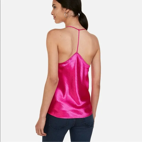 Express Satin Drape Front String Racerback Camisole Top Hot‎ Pink Medium - Image 5