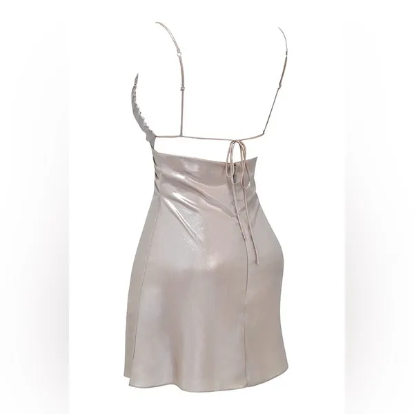 NWT House of CB Lucilla Beige Shimmer Mini Dress Size XS Romantic Sexy - Image 5