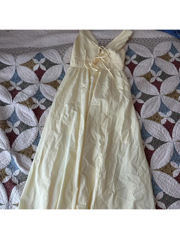 Tuckernuck Moon River Light Yellow V-Neck Maxi Dress Size M cottagecore spring - Image 7