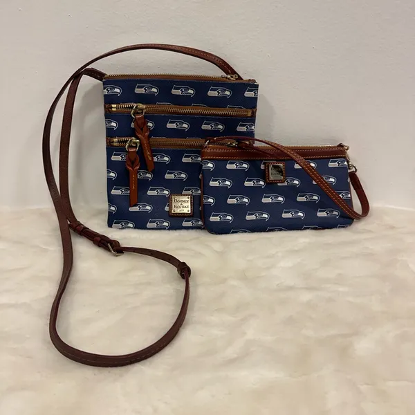 Dooney & Bourke Seattle Seahawks NFL Navy Logo Crossbody and Wristlet Set! - Image 2