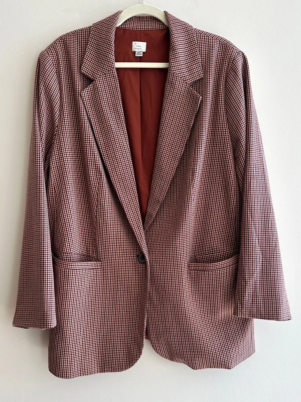 a new day Women’s Oversized Fall Blazer, Brown Plaid, Size XXL - Image 2