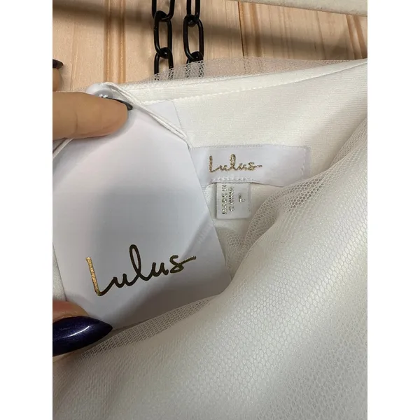 NWT Lulus Beautifully Beloved White Mesh Off-the-Shoulder Maxi Dress Bridal L - Image 9