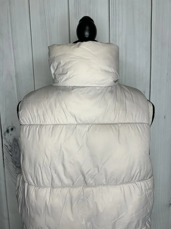 Old Navy Women’s Sz L Taupe Brown Puffer Vest Full Zip Snap Pockets Fleece Lined - Image 8
