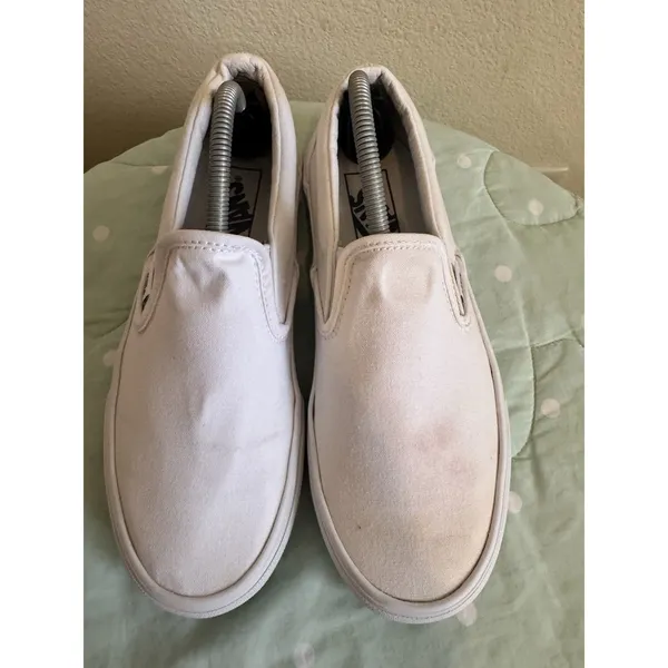 Vans Classic Slip-On Womens White Canvas Sneakers US 7.5 EU 38 Round Toe - Image 4