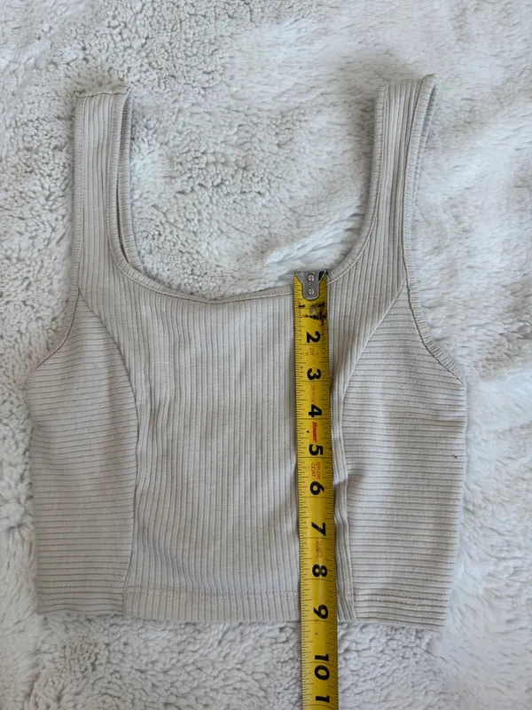 Garage Ribbed Crop Tank Top Beige XS Square Neck Fitted - Image 5