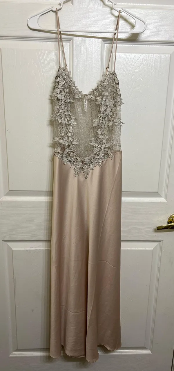 Champagne Showstopper Metallic Lace Long Gown - Image 7