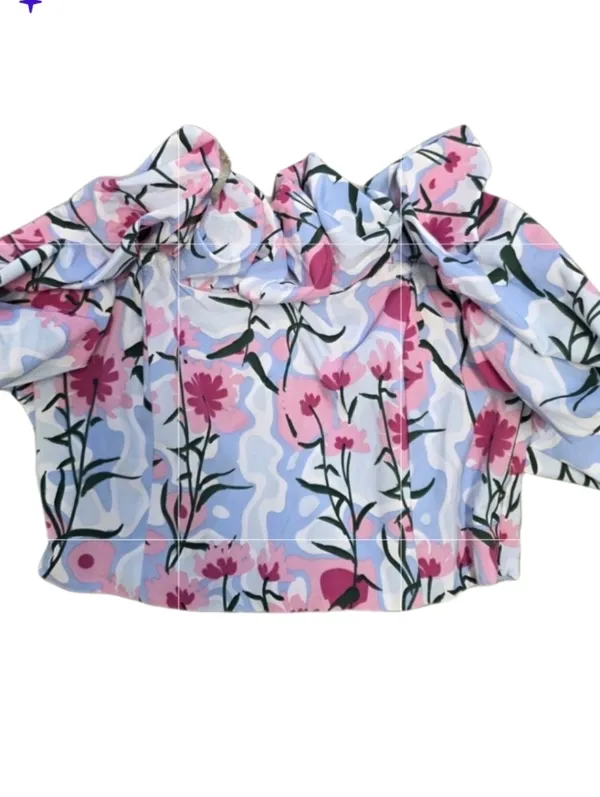 Entro Womens Tube Top Crop Size Large Floral Ruffled White Pink Blue Wedding Feminine - Image 4