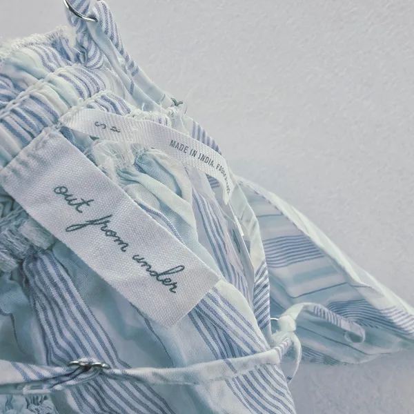 Urban Outfitters -1851 NWT Out From Under Blue Striped‎ Cami Crop Top Smocked Ruffle Hem Small - Image 4