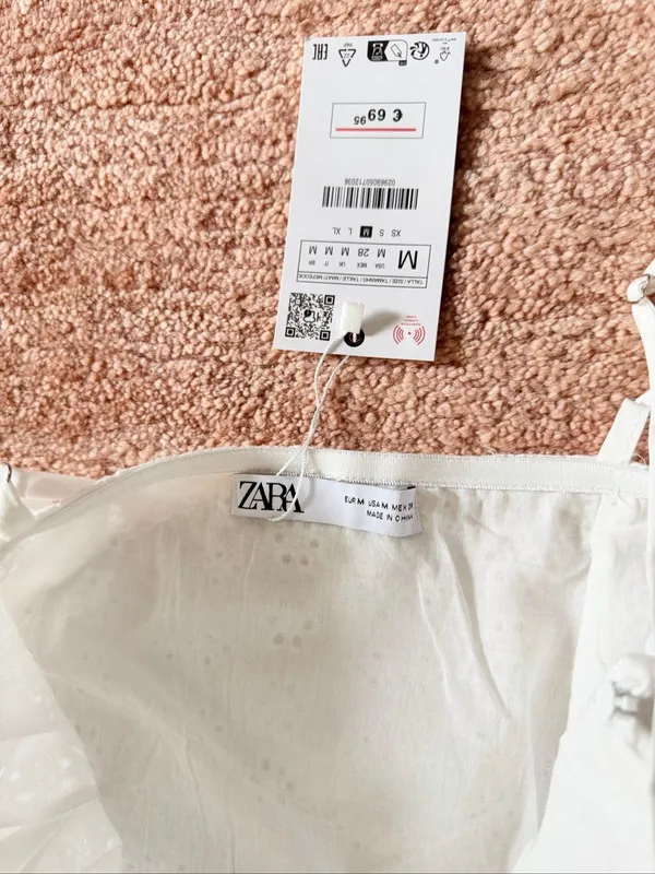 Zara White Eyelet Cotton Midi Sundress Corset Bustier Adjustable Straps NWT M - Image 3