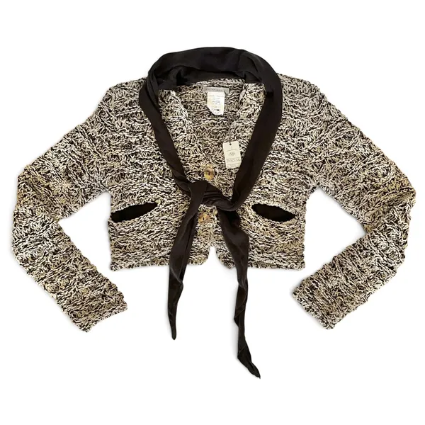 NWT Sarah Pacini Marled Avant Garde Open Knit Cropped Cardigan w/ Attached Scarf - Image 2