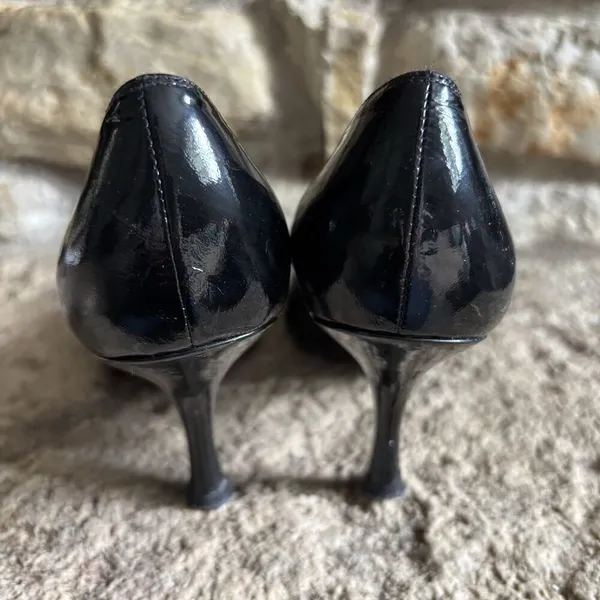 STUART WEITZMAN Black Patent Leather Peep Toe Ribbon Bow Pumps Heels 7.5 - Image 5