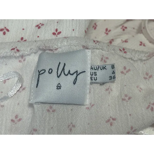 Princess Polly White Red Floral Sleeveless Ruffle Button Mini Slip Dress Size 4 - Image 4