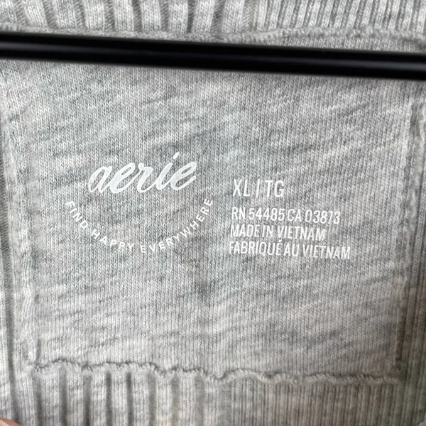 Aerie Women's Long Sleeve Thermal Henley Shirt Ribbed Knit Tee Grey Size XL - Image 5