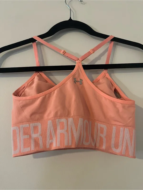 Under Armour Peach Orange Longline Sports Bra Medium Strappy Racerback - Image 3