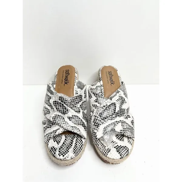 SoftWalk Snakeskin Print Espadrille Wedge Sandals Slides Black White Size 7.5 - Image 3