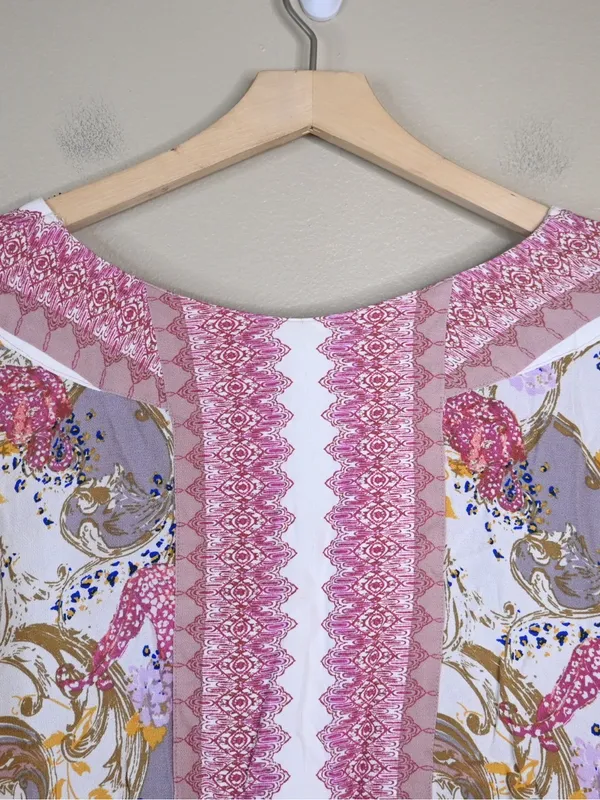 Free People Women's S Catch Me If You Can Boho Floral V-Neck Blouse - Pink Multi - Image 6