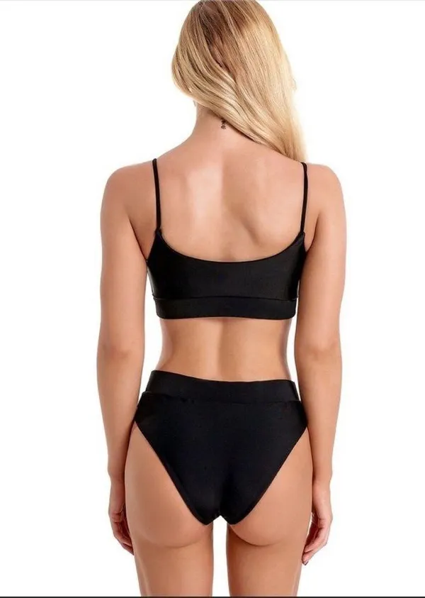 emma bling trim high waist swimsuits set black - Image 2