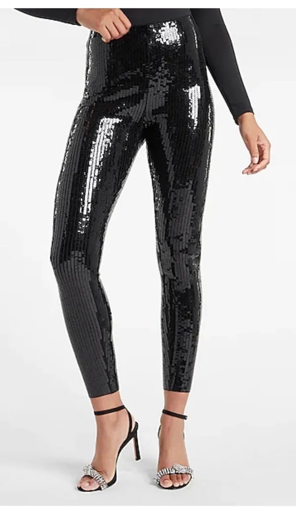 Express Super High Waisted Sequin Leggings - Image 2