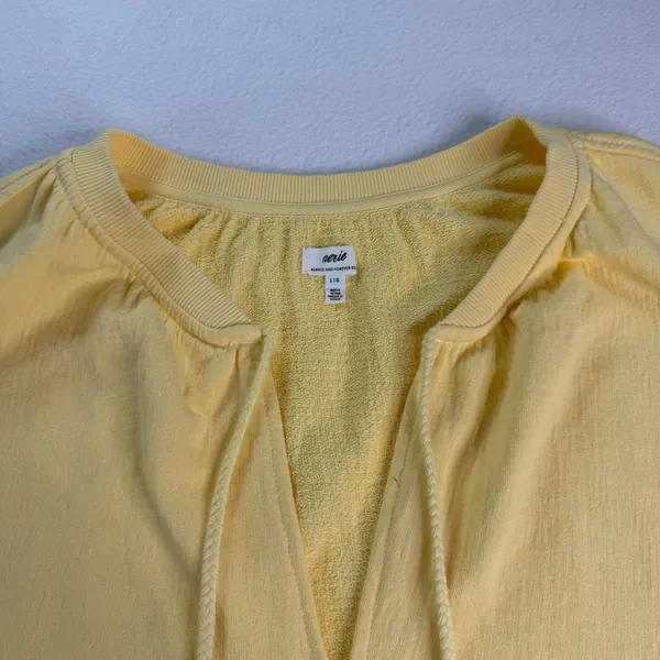 Aerie Always and Forever Butter Yellow Textured Tassel V-Neck Sweatshirt Large - Image 2