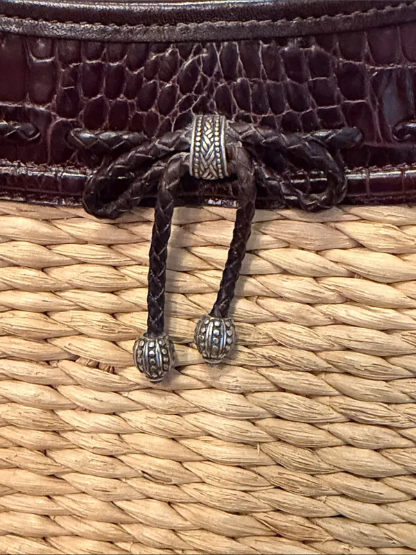 👨‍🌾👨‍🌾👨‍🌾BOGOHO👨‍🌾👨‍🌾👨‍🌾Brighton Straw Shoulder Bag with Dark Brown Leather Trim - Image 3