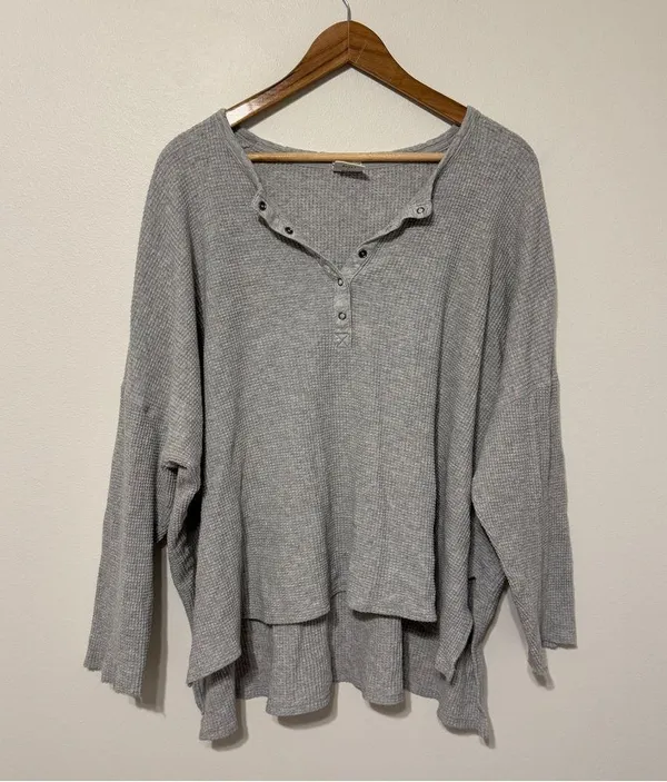 OFFLINE By Aerie Wow! Waffle Henley T-Shirt Size XL Gray - Image 2