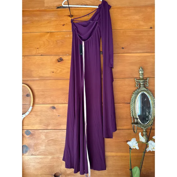 Lulus Maru Plum Purple Long Sleeve One-Shoulder Sash Dress Bridesmaid Medium - Image 7