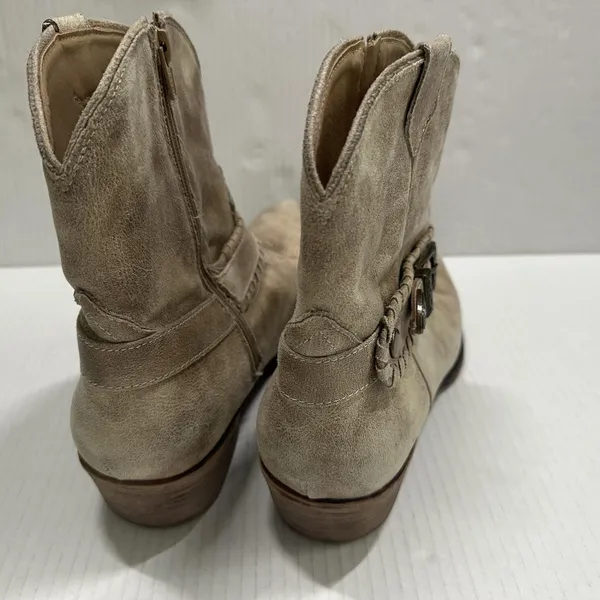 Roper Western Boots Womens 10 Beige Ankle Zip‎ Buckle Pointed Toe Low Heel - Image 5