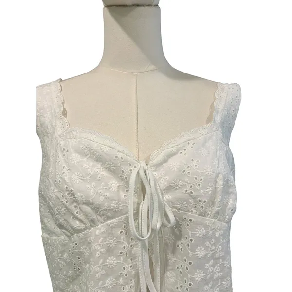 Aeropostale Baby Doll Crop Tank Top Y2K Milkmaid Boho SZ XL White Eyelet Ruffle - Image 4