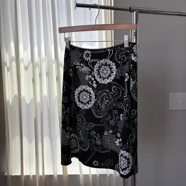 90s Vintage Rag Midi Skirt XL Floral Grunge Fairy Whimsigoth Y2K Ren Faire Beach - Image 7